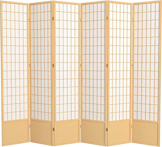 Red Lantern 7 ft. Tall Window Pane Shoji Screen - Natural - 6 Panels