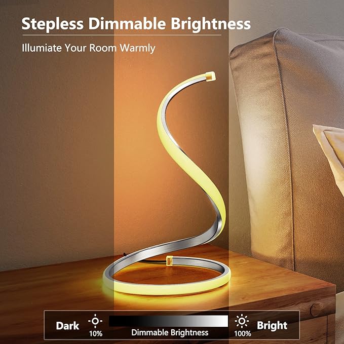 NUÜR LED Table Lamps Set of 2, Silver Bedside Table Lamps, Nightstand Table Lamp, Touch Control,Stepless Dimmable, Curved Art Decorative Table Lamp for Living Room Bedroom Office Home