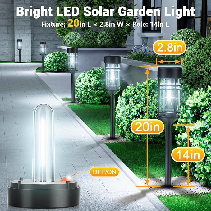 Amzarp 8 Pack Solar Garden Lights, Bright LED Solar Pathway Lights Outdoor IP65 Waterproof Rugged Shatterproof Auto On/Off for Landscape Garden Yard Walkway Driveway Lawn Lighting (6500K White Light)