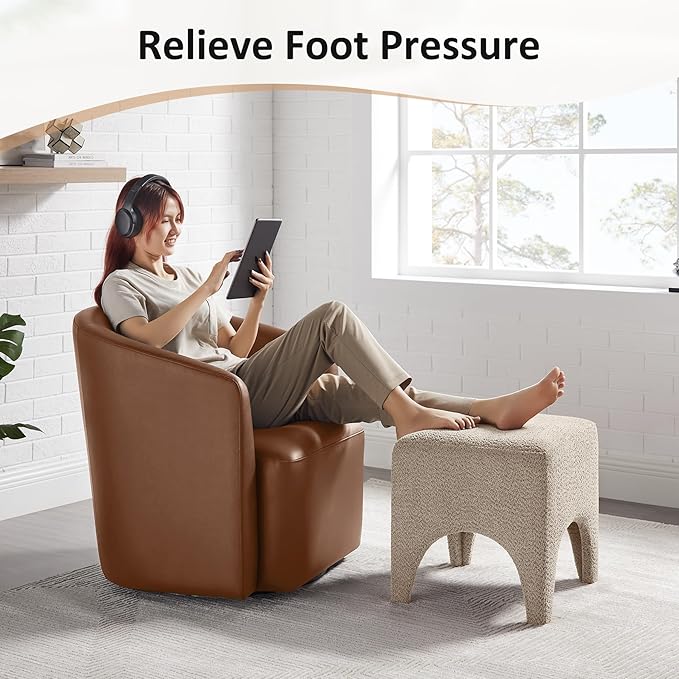 17" Boucle Modern Square Foot Stool Ottoman, Vanity Stool for Makeup, Rectangle Foot Rest for Couch, Upholstered Ottoman Stool for Living Room, Bedroom, Entryway (1, Camel)