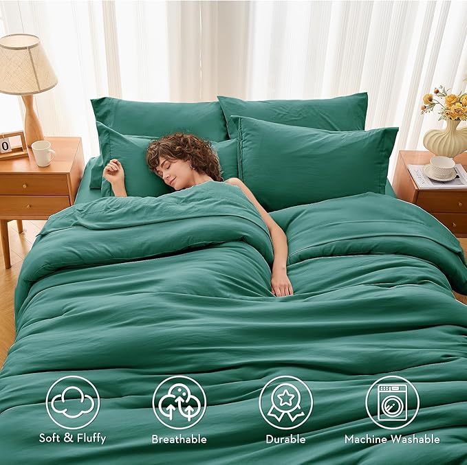 MUXHOMO 5 Pieces Twin Comforter Set, Soft Bed in a Bag Twin Size, All Season Bedding Set with Comforter, Flat Sheet, Fitted Sheet, Pillowcases & Shams, Emerald Green