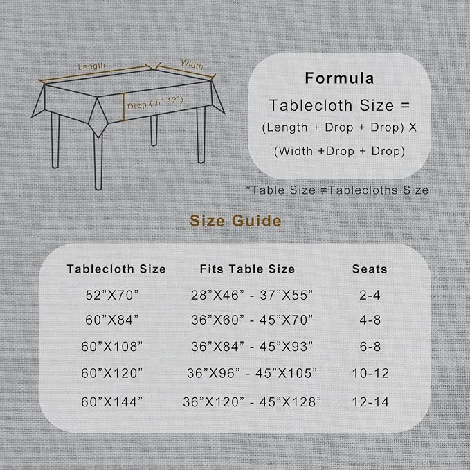 TOSMO 100% French Linen Tablecloth, Washable Farmhouse Rectangle Table Cloth for Kitchen, Dining, Party, Cocktail, Indoor and Outdoor Daily Use(60''x84'',Soft Grey)