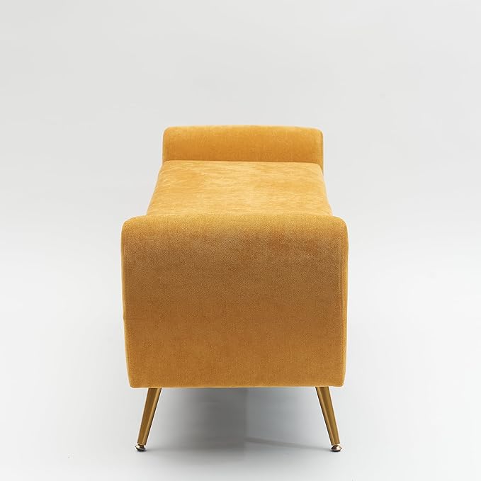 Chenille Storage Bench for Bedroom, Long Bench for King Size Bed, Modern Upholstered End of Bed Ottoman Bench with Arms for Entryway Living Room (Mustard Yellow)