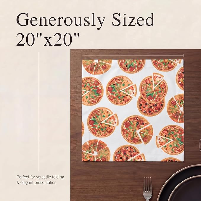 Urban Villa Cloth Napkins 100% Cotton Highly Absorbent Washable Durable Reusable Premium Dinner Napkins Ideal for Gifts for Mothers Day Hotel Farmhouse Parties - Pizza (20" x 20", Set of 12)