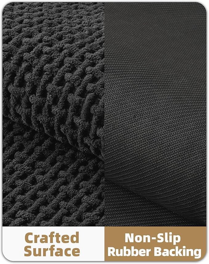 Color&Geometry Rubber Backed Waffle Bath Mat 36x24, Non Slip Water Washable Bathroom Rugs, Soft Absorbent Chenille Boho Carpet for Bathroom Floor, Tub and Shower, Black