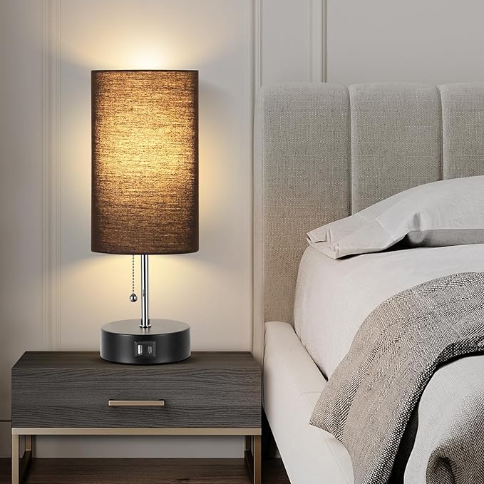 3-Color Temperature Bedside Lamp Nightstand Lamp with USB A Port and C Port, Table Lamp for Bedroom with LED Bulb Small Lamps for Living Room (Black)