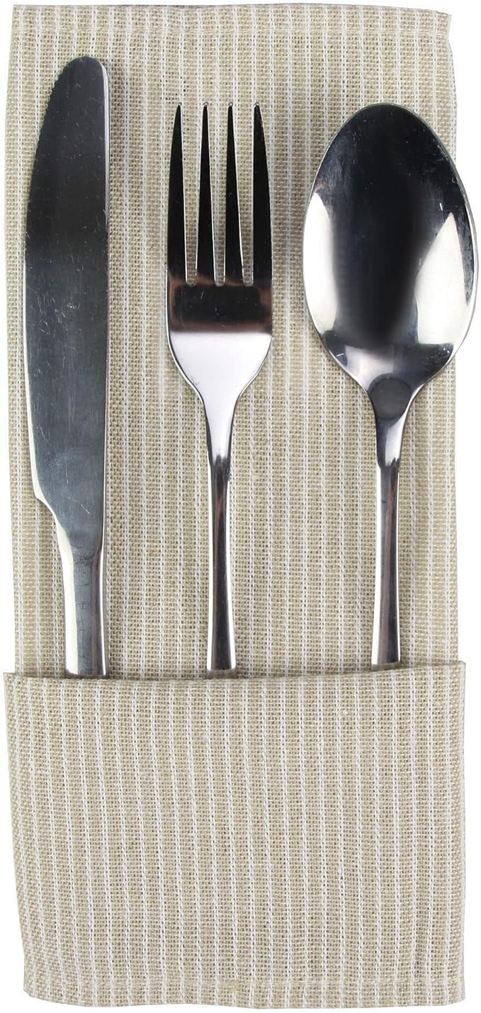 Narrow Striped Cotton Linen Blended Dinner Cloth Napkins - Set of 12 (40 x 30 cm) - for Events & Home Use (Beige)