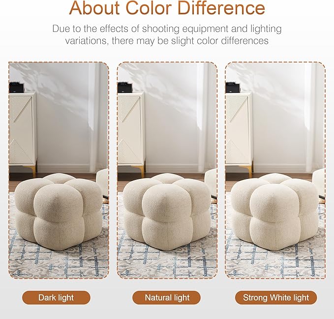 Zesthouse Square Pouf Ottomans Footstool set of 2, Upholstered Poofy Ottoman for Couch Sofa, Modern Ottoman Coffee Table for Living Room, Beige Linen Fabric Stool Foot Rest, Cute Vanity Chair Backless