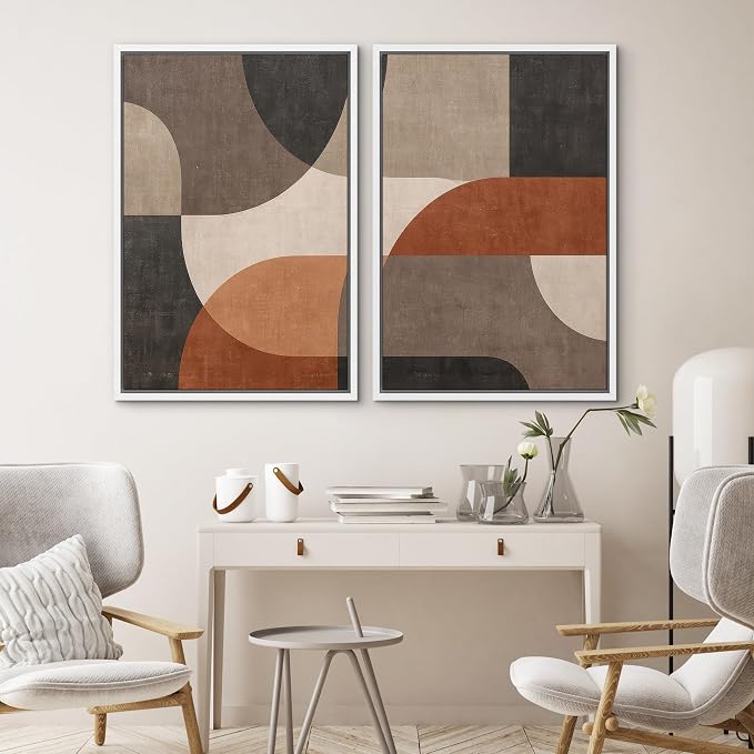 SIGNWIN Framed Canvas Print Wall Art Set Earth Tone Abstract Geometric Shapes Illustrations Graffiti & Street Art Modern Art for Living Room, Bedroom, Office - 16"x24"x2 WHITE