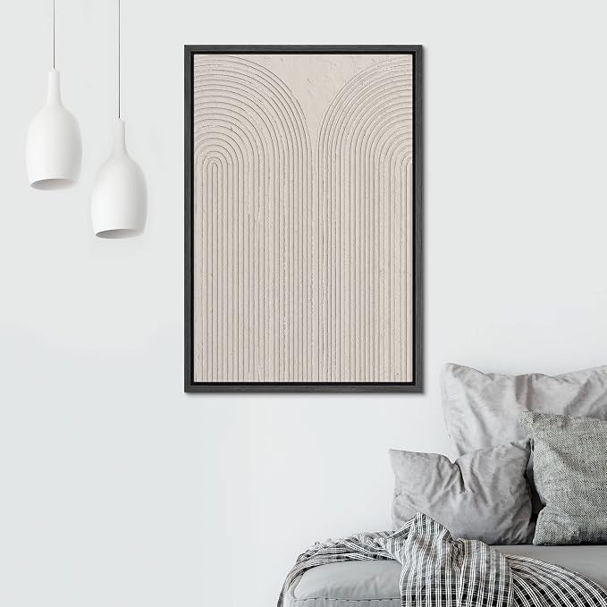SIGNWIN Framed Canvas Print Wall Art Pastel Tan Geometric Spiral Landscape Abstract Shapes Illustrations Modern Art Decorative Contemporary Colorful for Living Room, Bedroom, Office - 24"x36" Black