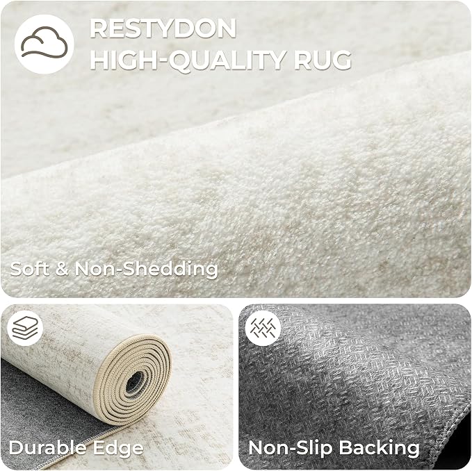 Kitchen Runner Rugs Non Skid Washable - 2.5 x 10 Runner Rug with Anti Slip Backing, Ultra-Thin Soft Rug Runner for Hallway, Bedroom, Living Room (2.5'x10', Beige)