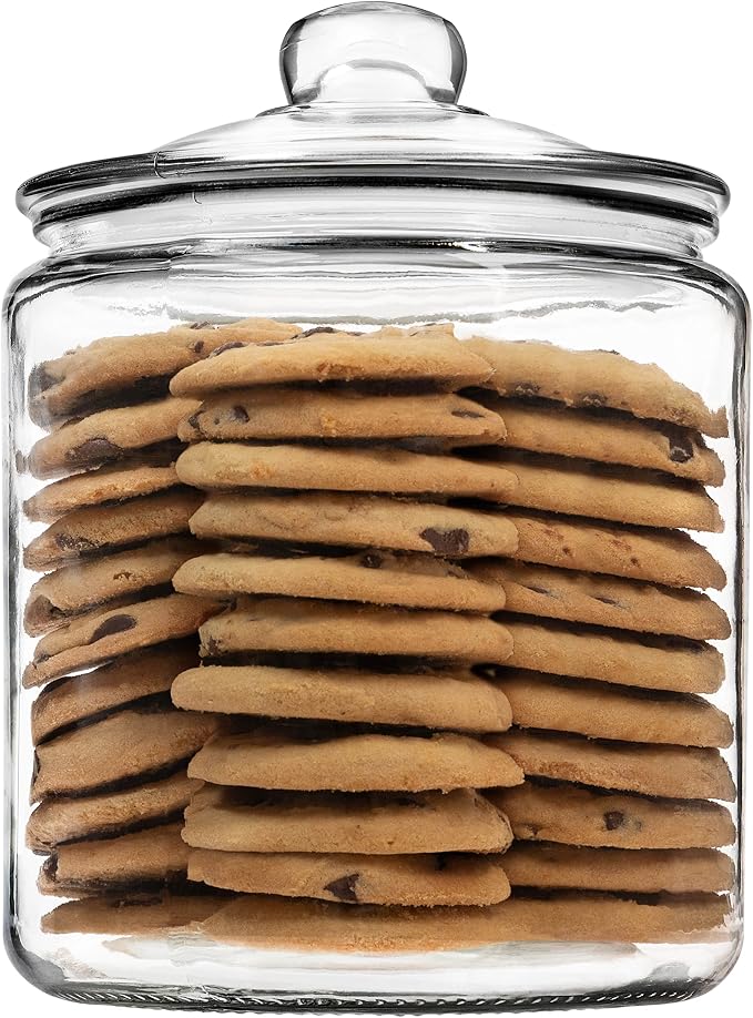 1 Gallon Glass Cookie Jar with Lid – Glass Jar with Lid - Airtight Food Storage Container for Cookies, Candy, Flour, Dog Treats – Clear Large Kitchen Jar for Pantry - Glass Containers with Lids