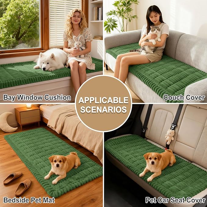 hyha Couch Cover for Dogs Washable, Non Slip Thick Flannel Sofa Protector, Pet Friendly Plush Furniture Cover for Sectional Sofa & Loveseat (Olive Green, 35.4" x 88")