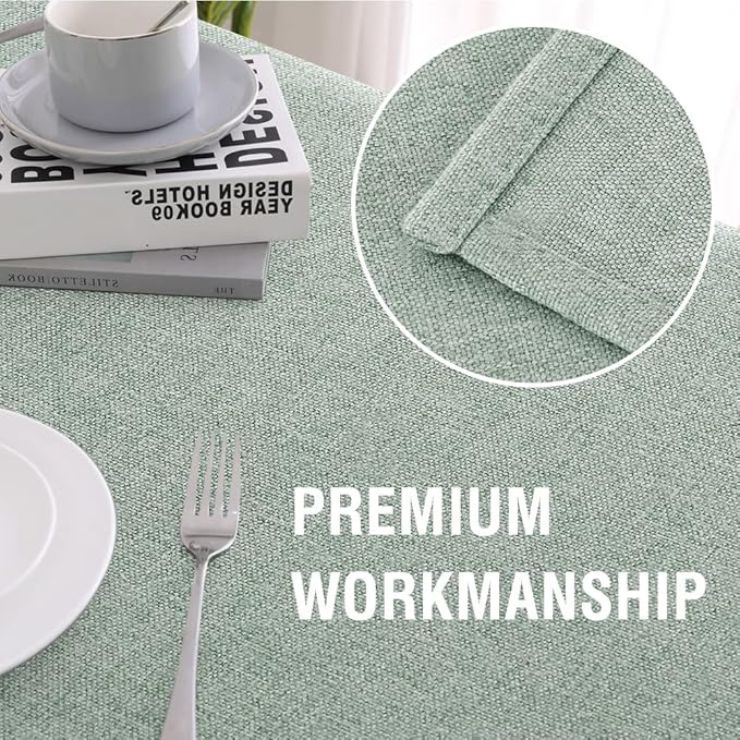 H.VERSAILTEX Linen Textured Tablecloth Round 60 inch Waterproof Decorative Table Cloth Spill-Proof Linen Look Cover for Party Table Extra Soft and Thick Fabric Wrinkle Free, Heather Sage