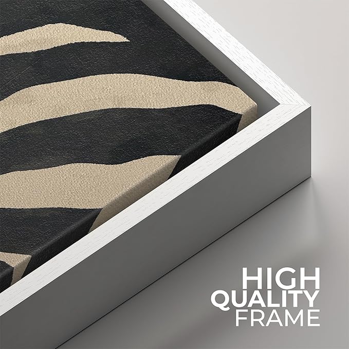 SIGNFORD Framed Canvas Print Wall Art Set Zebra Pattern Artwork, Black and Cream Animal Stripe Illustrations Modern Art Minimal Relax/Calm for Living Room, Bedroom, Office - 16"x16"x2 WHITE