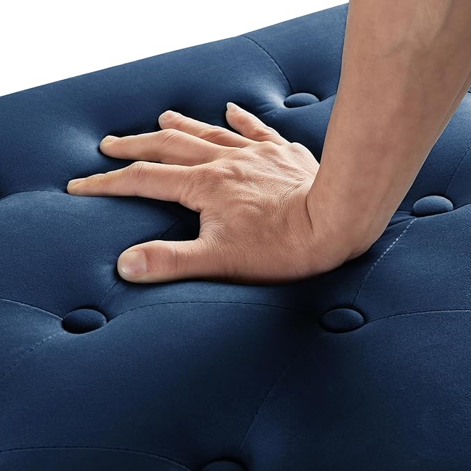 Velvet Modern Upholstered Storage Ottoman Bench with Arms, 48" End of Bed Bench for Entryway, Bedroom, Living Room, Navy