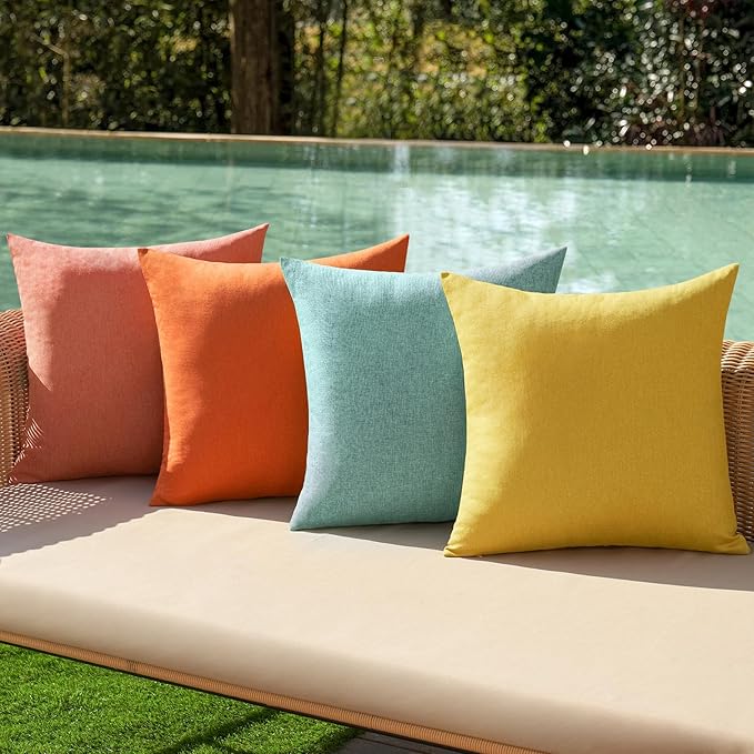 MIULEE Pack of 4 Decorative Outdoor Throw Pillow Covers Linen Waterproof Pillow Covers Summer Farmhouse Cushion Cases for Patio Garden Tent Balcony Couch Sofa 18x18 Inch Orange Teal