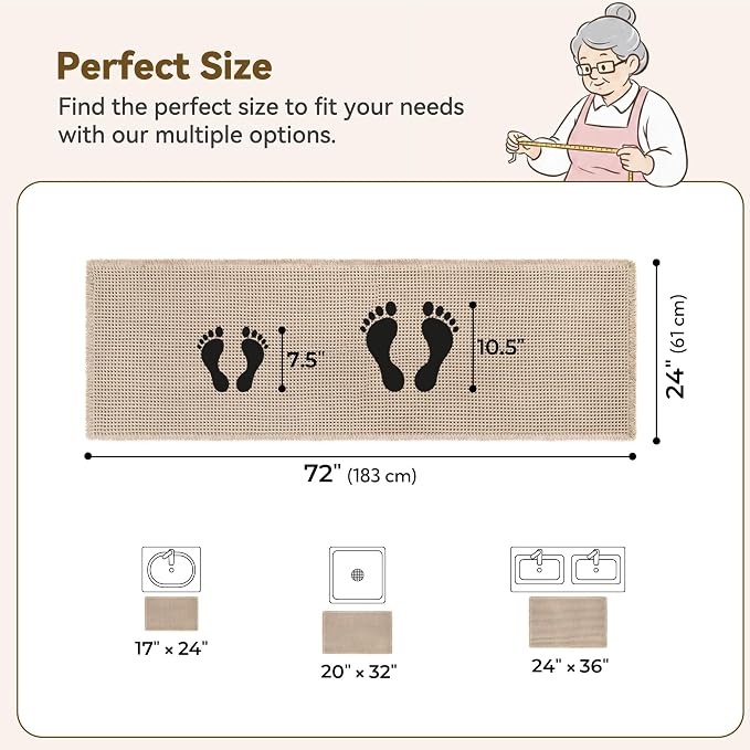 GRANNY SAYS Waffle Bathroom Runner Rugs 71" x 24" Non Slip Washable, Extra Soft & Water Absorbent Bath Mats for Bath, Tan Waffle Bath Mat for Decor, Long Bathroom Rugs Runner for Tub & Shower