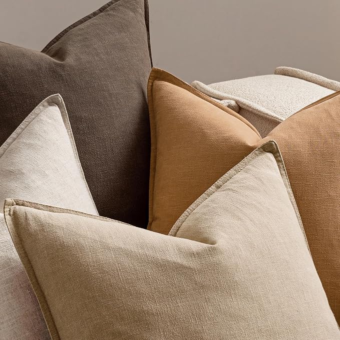 MIULEE Neutral Brown Linen Pillow Covers Pack of 4 Decorative Natural Fall Throw Pillow Covers Soft Accent Boho Farmhouse Couch Pillowcases Modern Spring Decor for Living Room Bed Sofa 12x20 Inch
