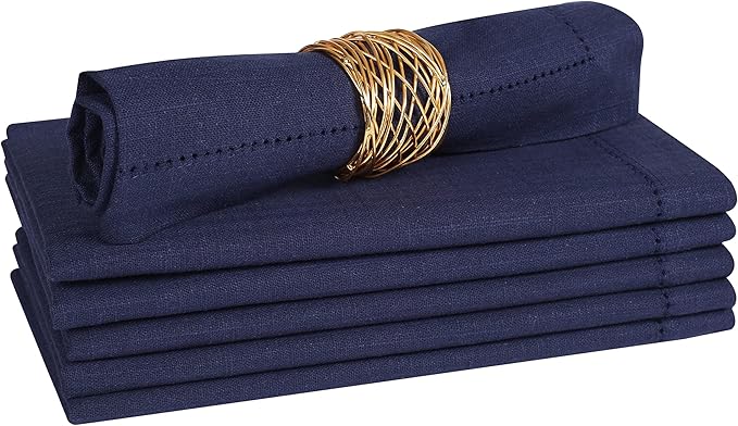 Lightnpro Premium Hemstitched Navy Blue Cloth Napkins Set of 6-18x18 Inch Soft 100% Cotton Fabric - Washable Reusable Dinner Napkins for Weddings, Parties & Elegant Home Decor