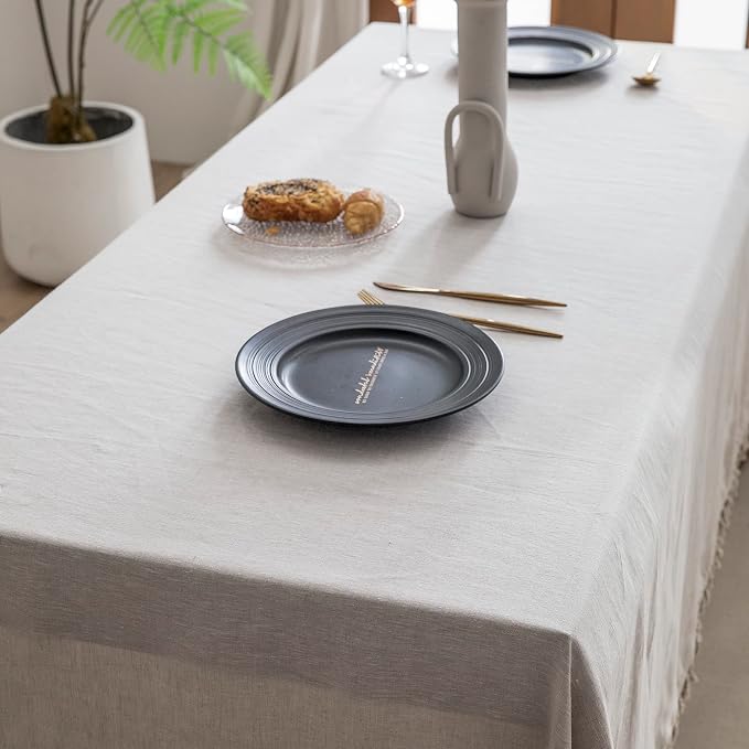 EVERLY Pure Linen Hemstitch Tablecloth,100% Stonewashed French Linen tablecloths for Kitchen Dining Rectangle Tables,60x144Inch Machine Washable Christmas Thanksgiving Organic Tablecloth-Natural Linen