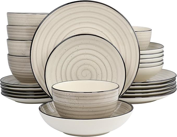 Elama Gia 24 Piece Stoneware Dinnerware Set (Cream)