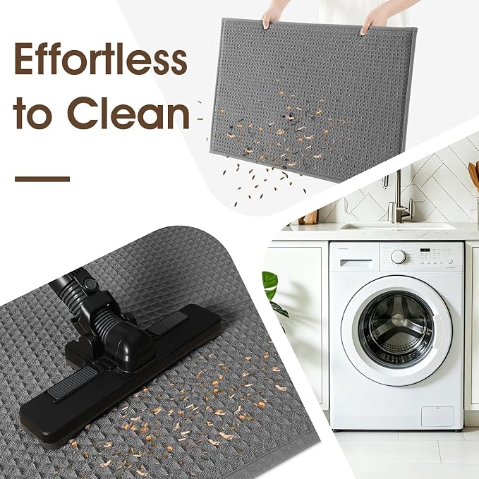 Memory Foam Bath Mat, Ultra Soft Absorbent Waffle Bathroom Rugs, Super Non-Slip PVC Backing Bath Rug Quick Dry, Machine Washable Rug for Tub, Shower, Home Decor Accessory, 24" x 17", Dark Gray