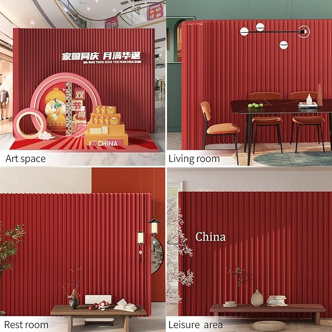 Paper Room Divider, Portable Office Partition Wall, Indoor Folding Folding Screen for Office Room, Studio, Dorm & Retail Spaces, Decorative Party Events Background, Red