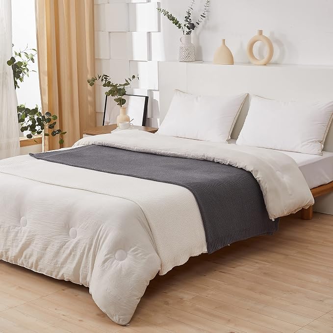 Longhui bedding Dark Grey 100% Cotton Lightweight Cable Knit Throw Blanket for Couch Sofa Bed Home Large Decorative, Bonus Laundering Bag, Dark Gray 60 x 80 Inch, Machine Washable