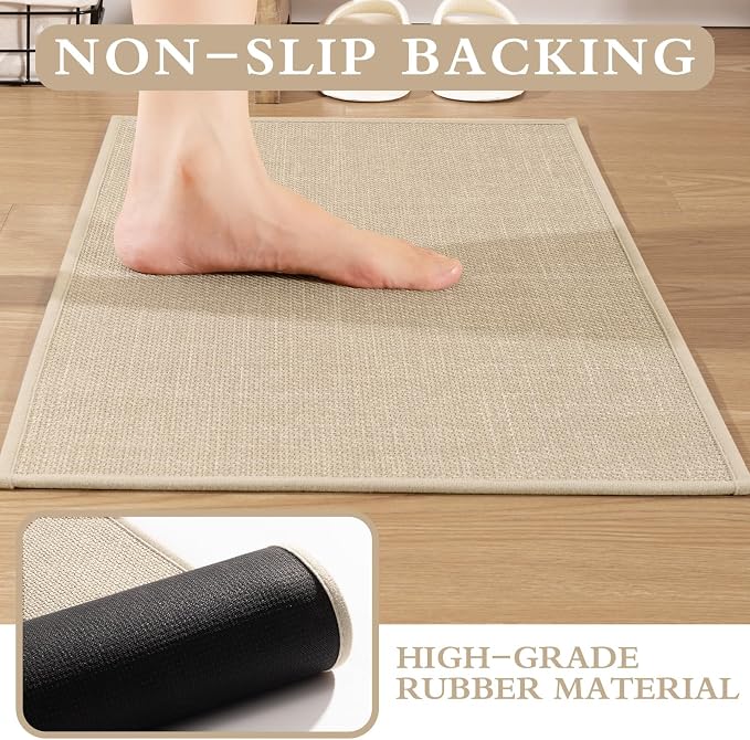 YIHOUSE Beige Bathroom Rug Sets 2 Piece, Absorbent Bath Mat for Bathroom Non Slip Washable, Bath Room Mat Quick Dry, Thin Bath Rug Set for Toilet and Floor(17"x24"+17"x47")