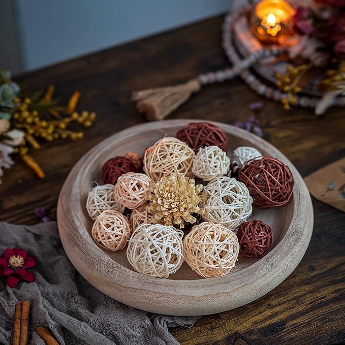 Hanobe Decorative Bowl for Entryway Table: 12.6" Round Decorative Wooden Bowls for Home Decor - Rustic Natural Dough Bowl Coffee Table Decor for Moss Holder