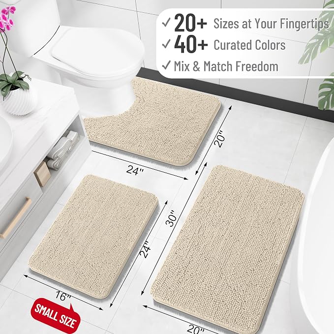 OLANLY Large Bathroom Rugs 40x24, Extra Soft Absorbent Chenille Bath Rugs, Rubber Backing Quick Dry, Machine Washable Bath Mats for Bathroom Floor, Tub and Shower, Home Decor Accessories, Sand