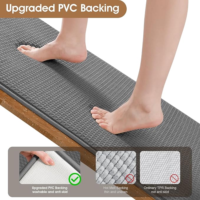 Memory Foam Bath Mat, Ultra Soft Absorbent Waffle Bathroom Rugs, Super Non-Slip PVC Backing Bath Rug Quick Dry, Machine Washable Rug for Tub, Shower, Home Decor Accessory, 32" x 20", Dark Gray
