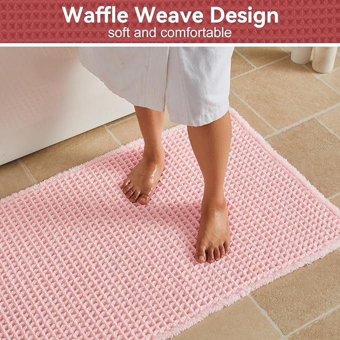 Triohero Waffle Runner Bath Mat - Long Bathroom Rugs Non Slip Washable, Ultra Soft Super Absorbent Quick Dry Boho Farmhouse Bathroom Decor, 24" x 60"', Light Peachy Pink