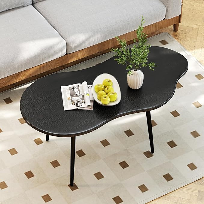 Giantex Small Coffee Table, 39.5" Cloud Center Table with Metal Frame, Unique Irregular Accent Cocktail Tea Table, Modern Wood Coffee Table for Living Room, Small Spaces (Black)