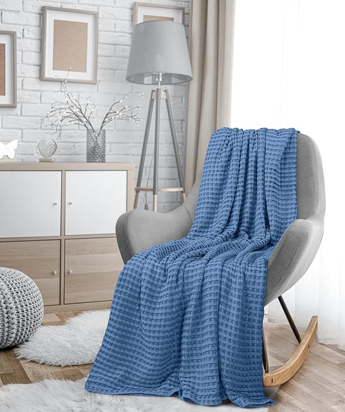 Utopia Bedding 100% Cotton Waffle Weave Blanket Queen Size for Bed - Lightweight, Breathable Summer Blankets Soft and Cozy, Gift for Mother’s Day Home Decor (Wedgewood, 90x90 Inch)
