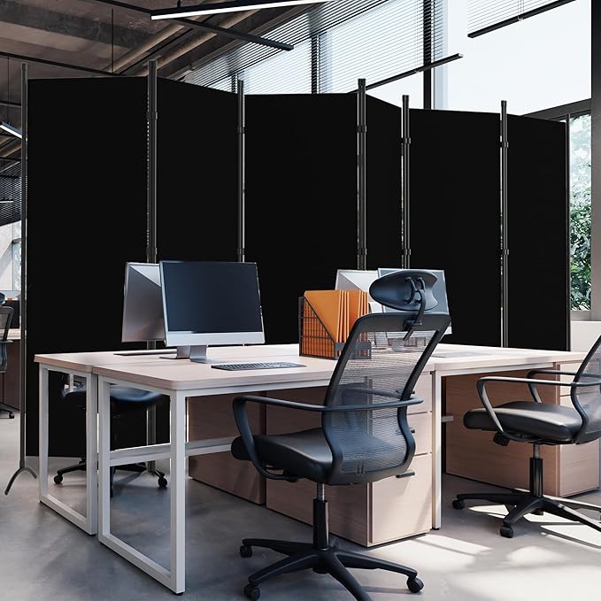 Room Divider, 6 Panel Room Dividers and Folding Privacy Screens, 6FT Partition Room Office Wall Divider for Separation 200" W Fabric, Portable Freestanding Room Divider Wall (Black)