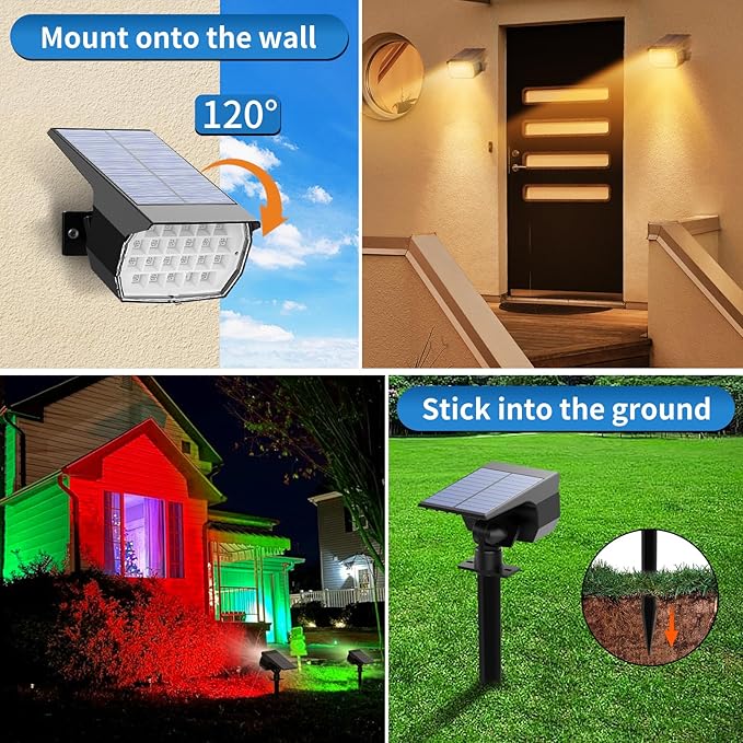 Tadyreal Solar Color Changing Spot Lights Outdoor Waterproof Colored RGB Solar Powered Landscape Lights for Yard 7 Lighting Modes Multicolor Solar Spotlights for Pathway Garden Outside (6 Pack)