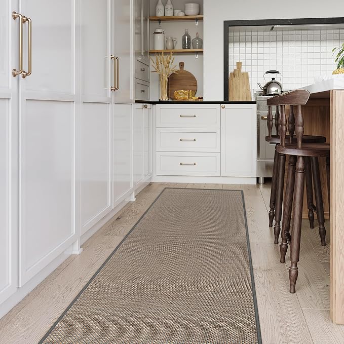 Lahome Noe Farmhouse Carpet Runners for Hallway 8ft, Washable Runner Rug Non Slip for Entryway Indoor, Neutral Non Shedding Kitchen Mats for Floor Entry Bathroom, Grey