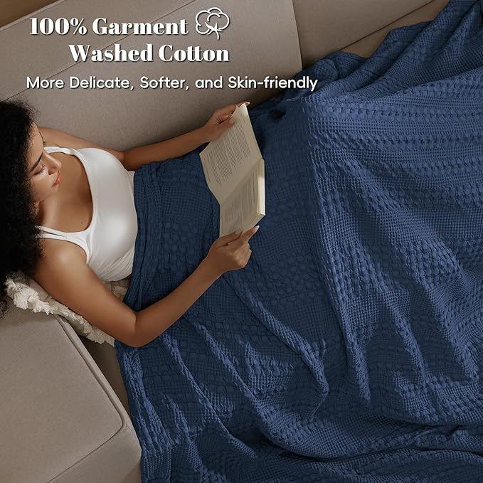 PHF 100% Cotton Waffle Weave Blanket King Size for Bed, Soft Lightweight & Breathable for Spring and Summer, All-Season Comfort, Luxury Aesthetic Blanket for Home Decor, 108"x90", Pink/Mauve