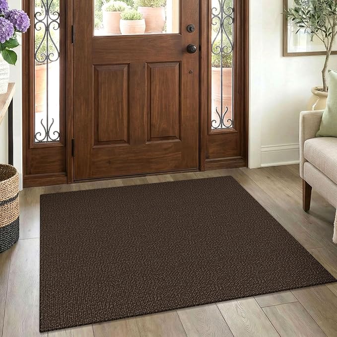 EARTHALL Washable Area Rug 3x4 Ft Non Slip Rugs for Entryway Braided Rubber Backed Throw Rugs Door Mat Indoor Outdoor Entrance Cotton Woven Rug for Kitchen Foyer Front Door Living Room, Brown/Coffee