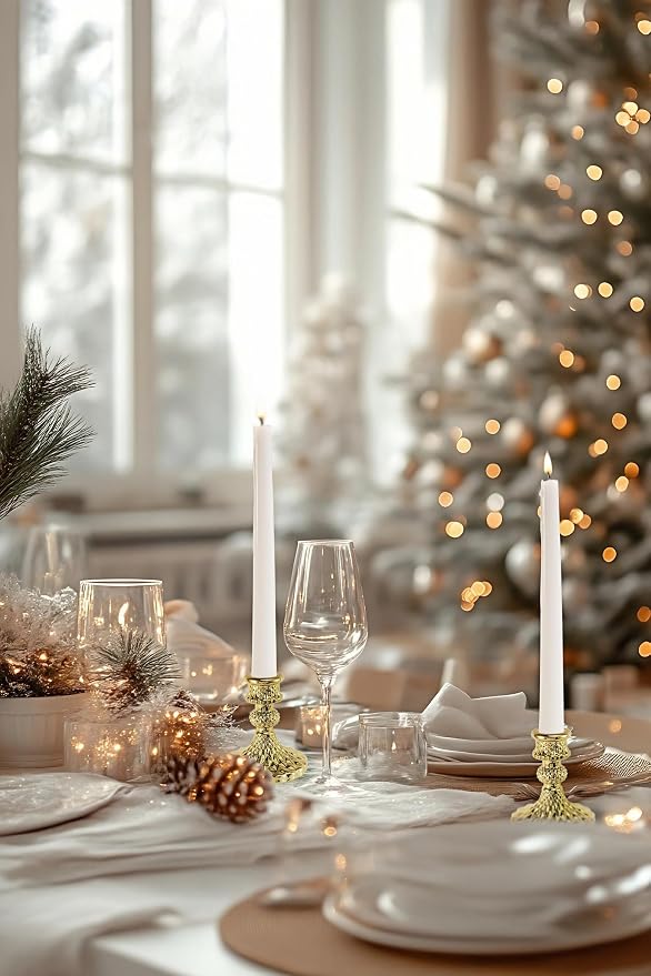 Glass Candlestick Holder,Striped Taper Candle Holders,Set of 6 Candle Stand for Table Centerpieces, Home Decor,Weddings,Festival and Parties (Gold Diamond)