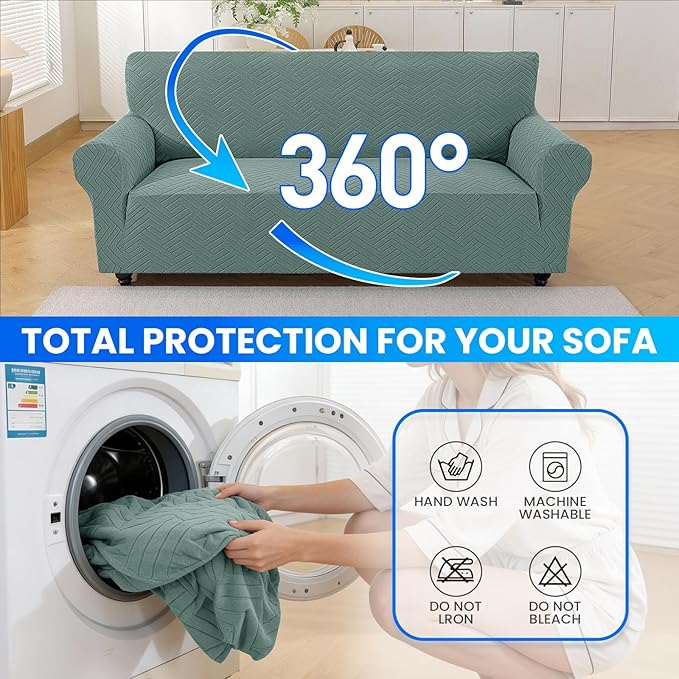 Stretch Sofa Slipcover 1 Piece Couch Sofa Cover,31"-46" Non Slip Soft Couch Sofa Cover Washable Furniture Protector with Non Skid Foam and Elastic Bottom for Kids, Pets,Pea Green