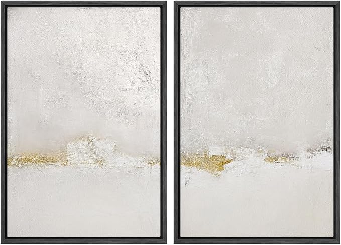 SIGNWIN Framed Canvas Print Wall Art Pastel Grunge Gray Landscape Abstract Shapes Illustrations for Living Room, Bedroom, Office - 16"x24"x2 Black