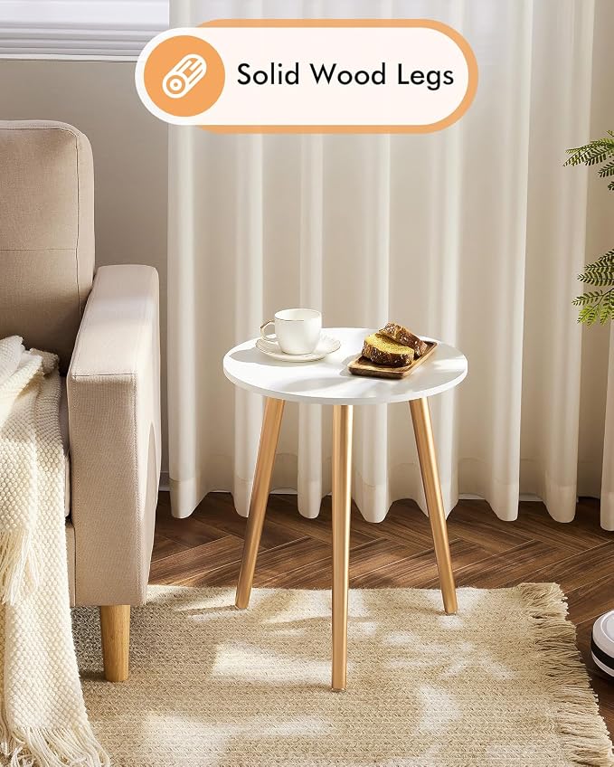 Apicizon Round Side Table, Gold Nightstand End Table for Living Room, Bedroom Home Decor Bedside Table with Gold Wood Legs 16.5 Inches
