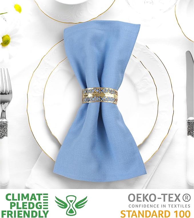 Urban Villa Cloth Napkins 100% Cotton Highly Absorbent Washable Durable Reusable Premium Dinner Napkins Ideal for Gifts for Mothers Day Hotel Farmhouse Parties - Ice Blue (20" x 20", Set of 12)