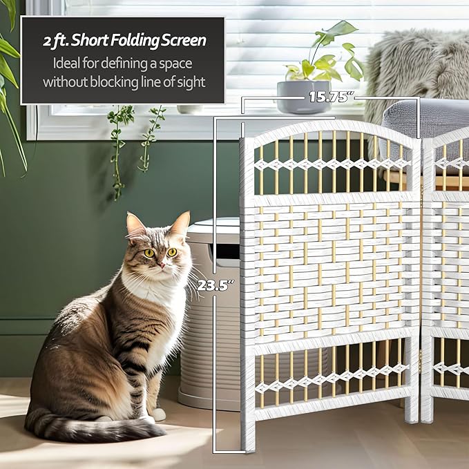 Red Lantern 2 ft. Short Fiber Weave Folding Screen - White - 4 Panels