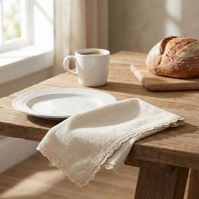 Flax Lace Cloth Dinner Napkins Set of 12 Natural - 20x20 Inches, Spring Basket Décor Premium Cotton Linen Dinning Table Napkin for Mother's Day, Wedding, Birthday | Soft Banquet Event Napkin