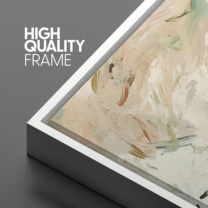SIGNLEADER Framed Canvas Print Wall Art Soft Pastel Abstract Brushstroke Minimal Illustrations Modern Art Decorative Minimal Relax/Calm for Living Room, Bedroom, Office - 16"x24"x2 White