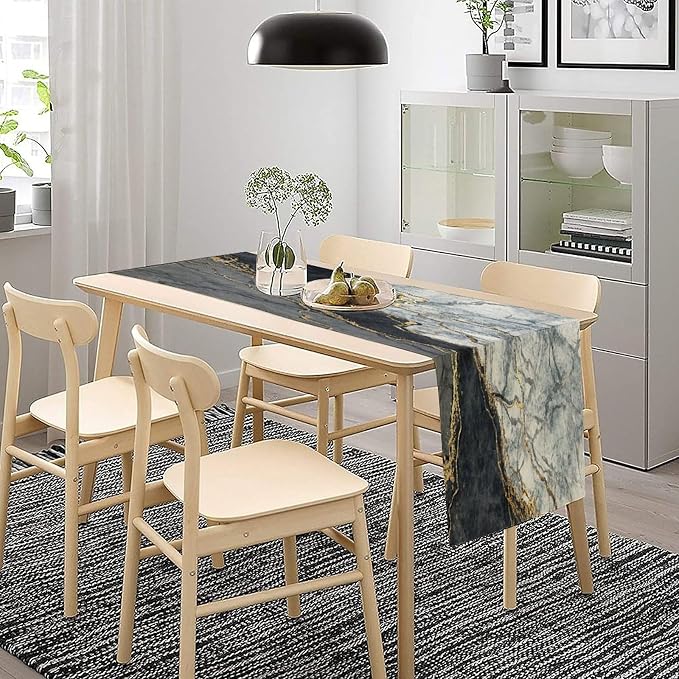 Marble Table Runner,Gold Glitter Gray Black Stone Marble Tie Dye Fluid Abstract Art Pattern Table Runner for Coffee Table Dining Room Table Bedroom Party Holiday Decor 13x72inch